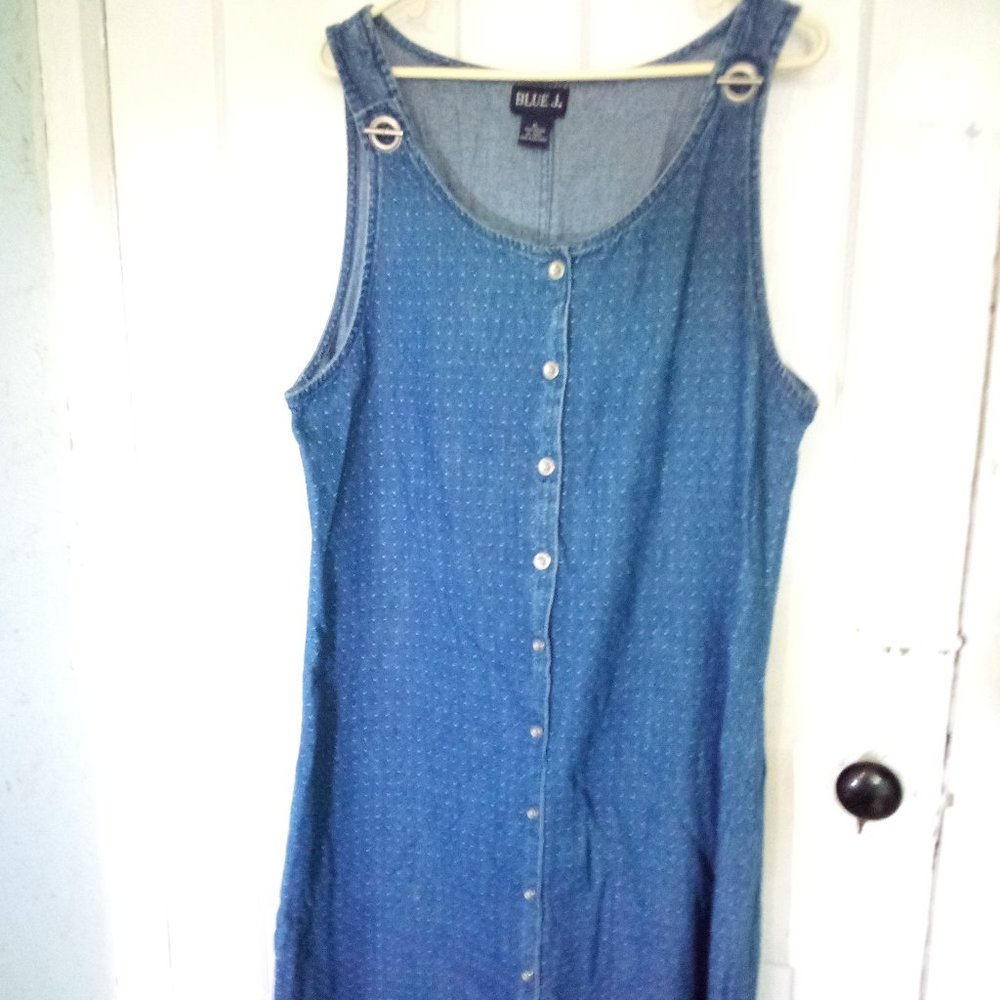 Vintage Blue J Button Front Shoulder Clipped Blue Jean Jumper Size XL